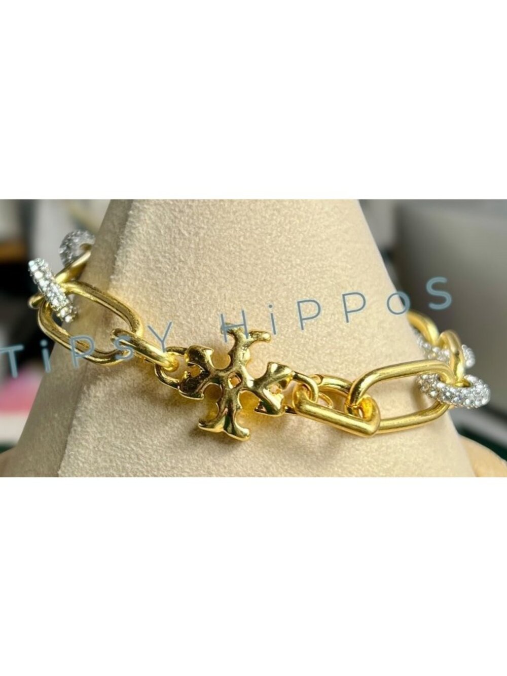 TORY BURCH ROXANNE GOLD CHAIN ​​LINK AND PAVÉ BRACELET